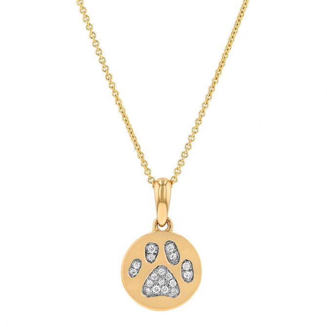 Diamond Paw Print Pendant Necklace in Yellow Gold